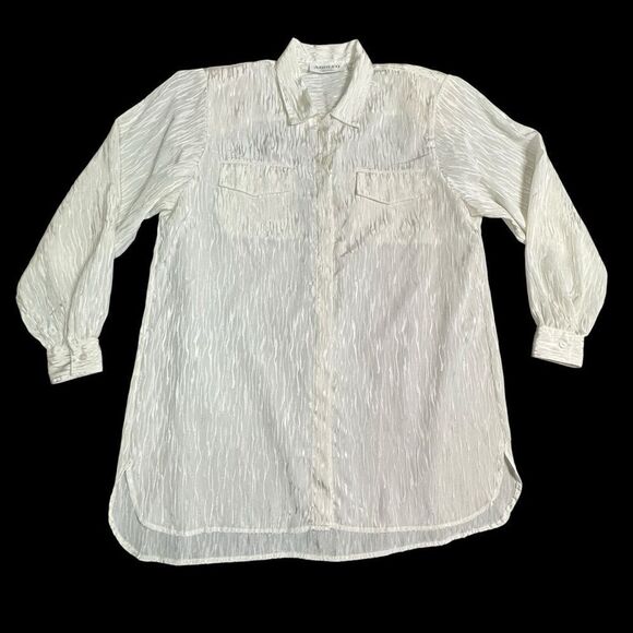 Vintage 90s Adolfo Collectibles White Self pattern Long sleeve Blouse size 9/10 - Picture 6 of 13
